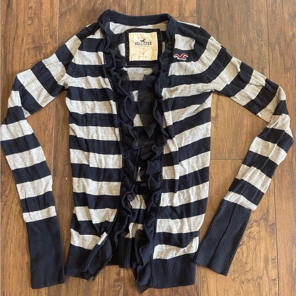 Hollister frilly open shawl sweater blue & grey - Picture 2 of 2